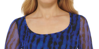 DKNY Women's Snake Print Mesh Bodysuit Blue Size X-Large