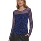 DKNY Women's Zebra Stripe Mesh Top Blue Size Large