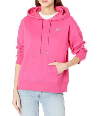 DKNY Women's Metallic Logo Hoodie Pink Size S