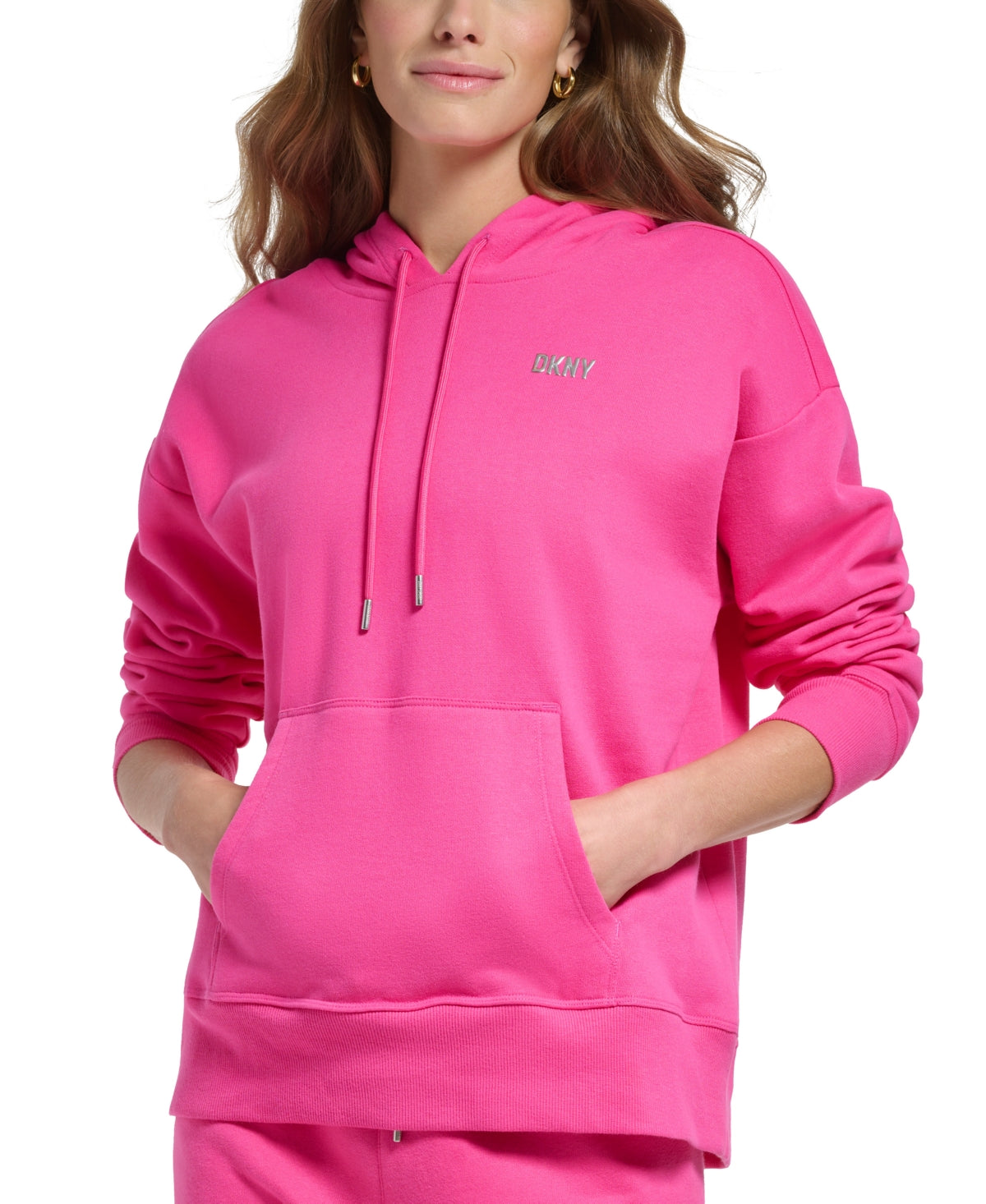 DKNY Women's Metallic Logo Hoodie Pink Size S