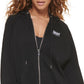 DKNY Women's Oversized Cotton Zip Up Hoodie Black Size Large