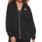 DKNY Women's Oversized Cotton Zip Up Hoodie Black Size Large