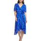 DKNY Women's Printed Metallic Puff Sleeve Faux Wrap Dress Blue Size 14