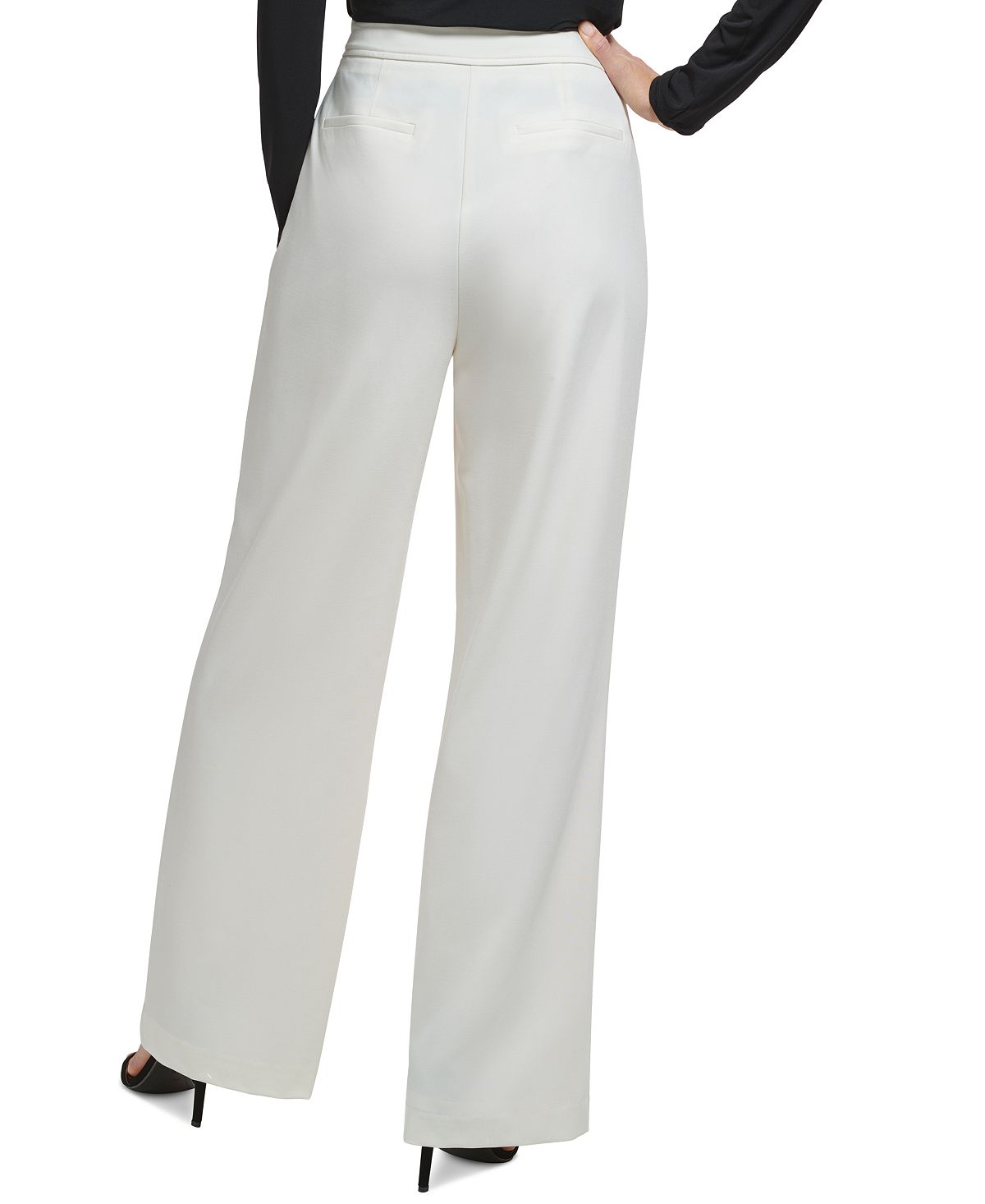 DKNY Women's Button Trim Wide Leg Sailor Pants Beige Size 8