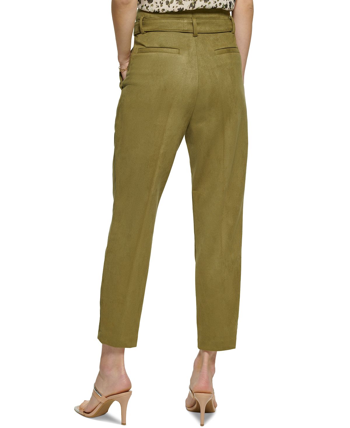 DKNY Women's Faux Suede Tie Front High Waisted Pants Green Size 12