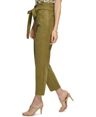 DKNY Women's Faux Suede Tie Front High Waisted Pants Green Size 12