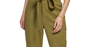 DKNY Women's Faux Suede Tie Front High Waisted Pants Green Size 12