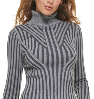 DKNY Women's Printed Turtleneck Long Sleeve Sweater Gray Size X-Small