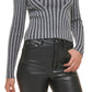 DKNY Women's Printed Turtleneck Long Sleeve Sweater Gray Size X-Small