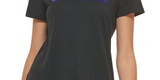 DKNY Women's Rhinestone Logo Crewneck T-Shirt Black Size Small