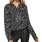 DKNY Women's Star Print Button Front High Low Top Black Size Medium