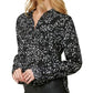DKNY Women's Star Print Button Front High Low Top Black Size Medium