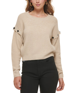 DKNY Women's Drop Shoulder Long Sleeve Sweater Beige Size X-Large