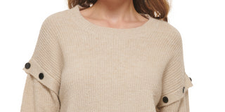 DKNY Women's Drop Shoulder Long Sleeve Sweater Beige Size X-Large