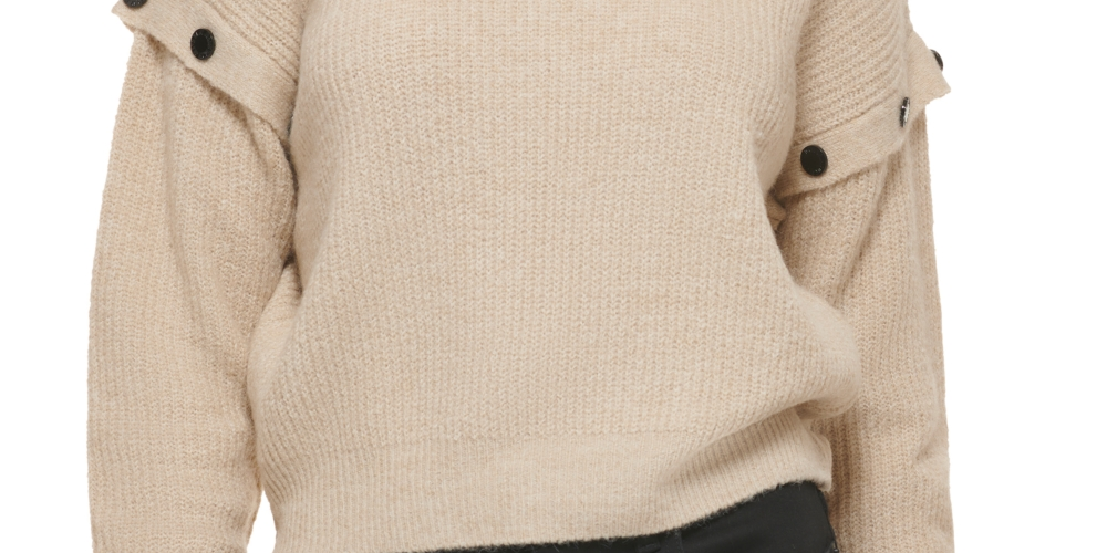 DKNY Women's Drop Shoulder Long Sleeve Sweater Beige Size X-Large