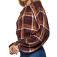 DKNY Women's Plaid Print Long Sleeve Peasant Top Brown Size XX-Small