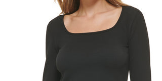 DKNY Women's Square Neck Lettuce Edge Top Black Size Small