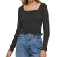 DKNY Women's Square Neck Lettuce Edge Top Black Size XX-Small