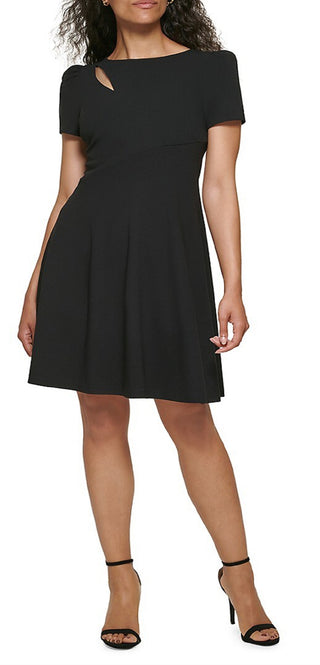 DKNY Women's Short Sleeve Fit & Flare Cutout Dress Black Size 14