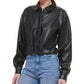 DKNY Women's Ls Pu Hidden Button Front Cropped -Shirt Black Size X-Small