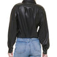 DKNY Women's Ls Pu Hidden Button Front Cropped -Shirt Black Size X-Small