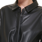 DKNY Women's Ls Pu Hidden Button Front Cropped -Shirt Black Size X-Small