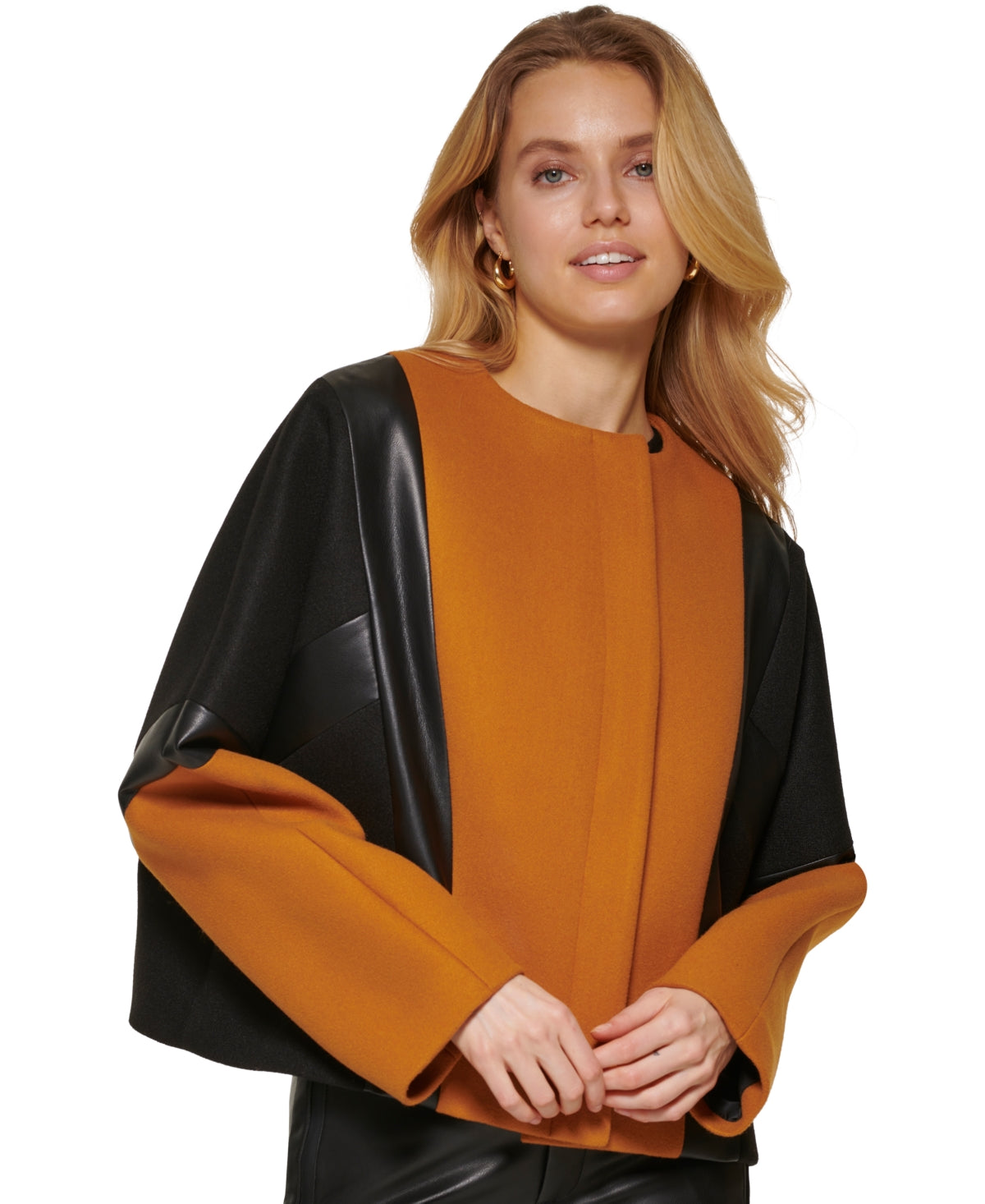 DKNY Women's Mixed Media Jacket Brown Size Large