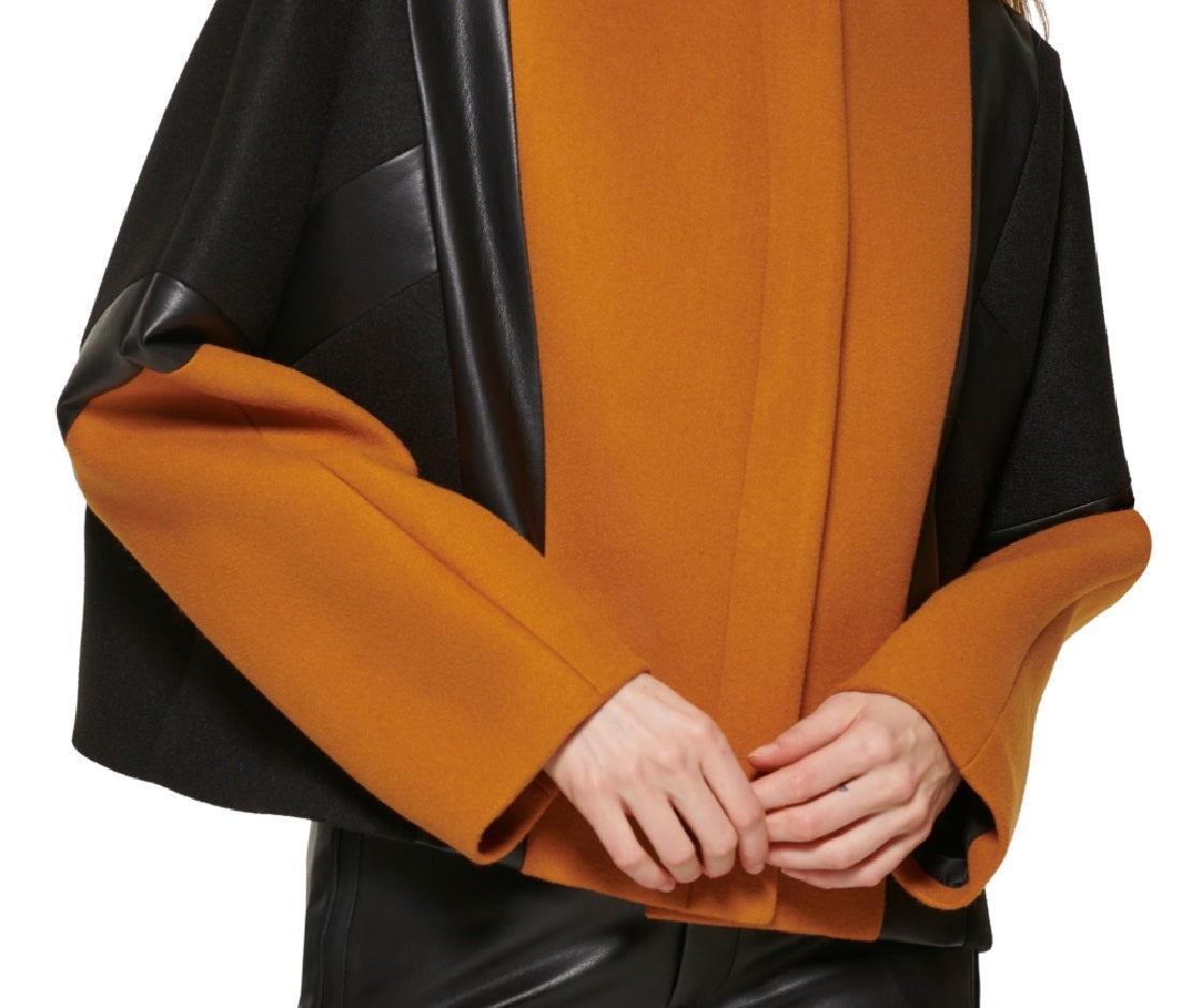 DKNY Women's Mixed Media Jacket Brown Size Large