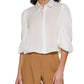 DKNY Women's Puff Sleeve Crop Satin Blouse White Size Large