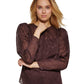 DKNY Women's Metallic Long Sleeve Blouse Red Size Medium