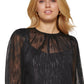 DKNY Women's Metallic Long Sleeve Blouse Black Size Large