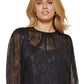 DKNY Women's Metallic Long Sleeve Blouse Black Size Medium