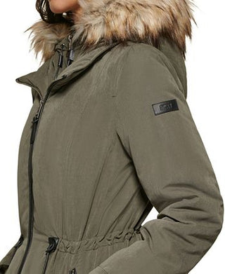 DKNY Women's Faux Fur Trim Hooded Green Size X-Small
