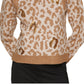 DKNY Women's Sequin Leopard Crewneck Sweater Brown Size Small