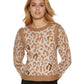 DKNY Women's Sequin Leopard Crewneck Sweater Brown Size Small