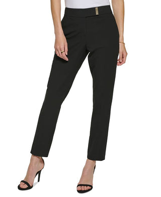DKNY Women's Mid Rise Extended Tab Straight Leg Pants Black Size 12