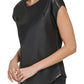 DKNY Women's Zip Shoulder Mixed Media Top Black Size X-Small