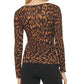 DKNY Women's Printed V Neck Faux Wrap Long Sleeve Top Brown Size Large