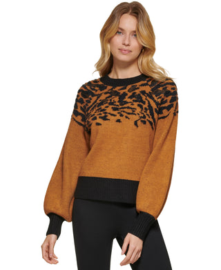 DKNY Women's Sequined Puff Sleeve Sweater Black Size Large