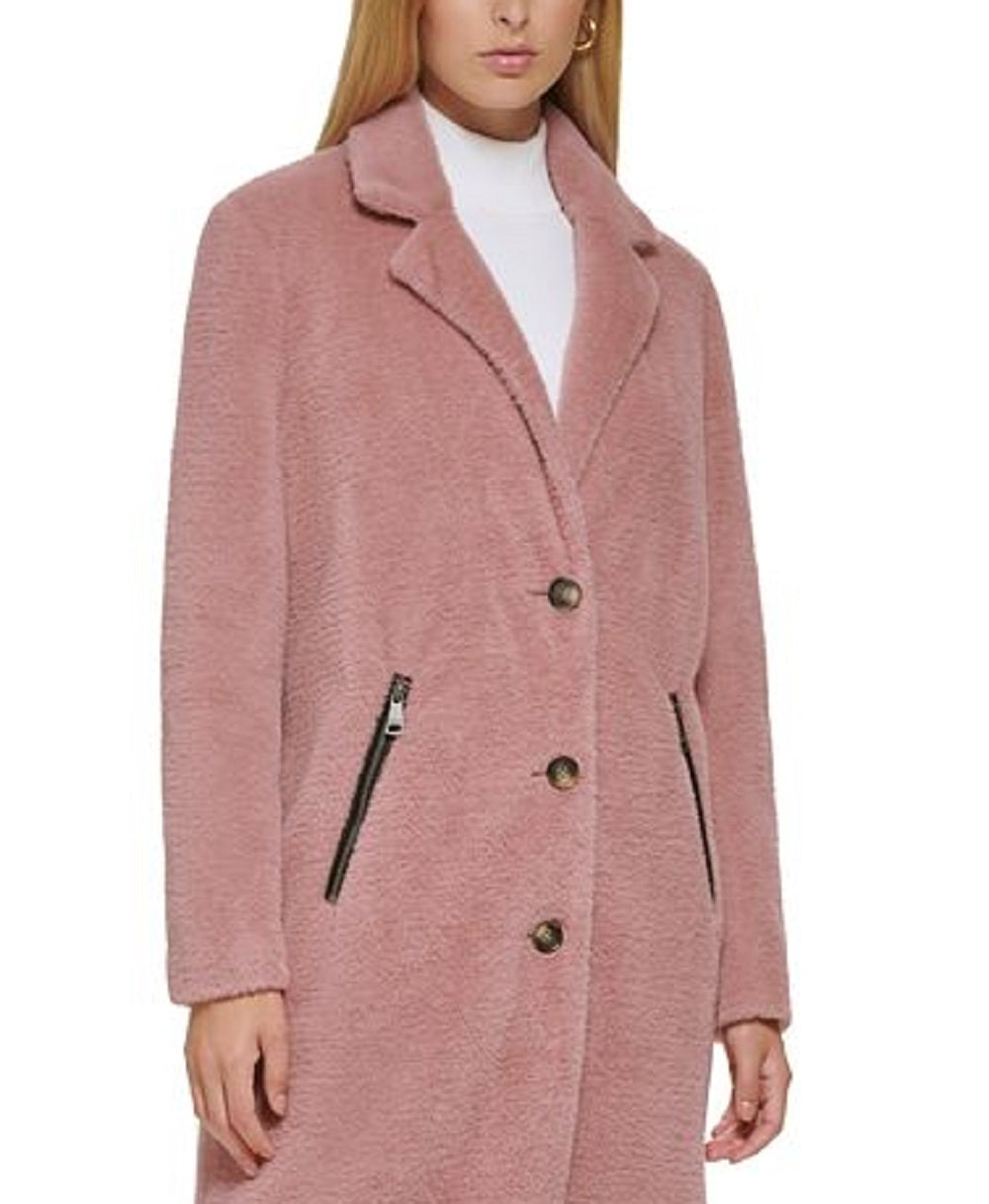 DKNY Women's Teddy Coat Pink Size Petite Small