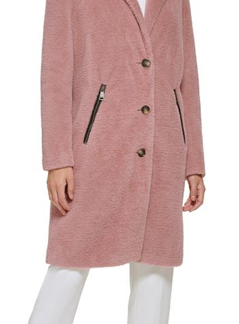 DKNY Women's Teddy Coat Pink Size Petite Small