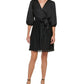 DKNY Women's Pleated Balloon Sleeve Faux Wrap Dress Black Size 16