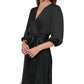 DKNY Women's Pleated Balloon Sleeve Faux Wrap Dress Black Size 16