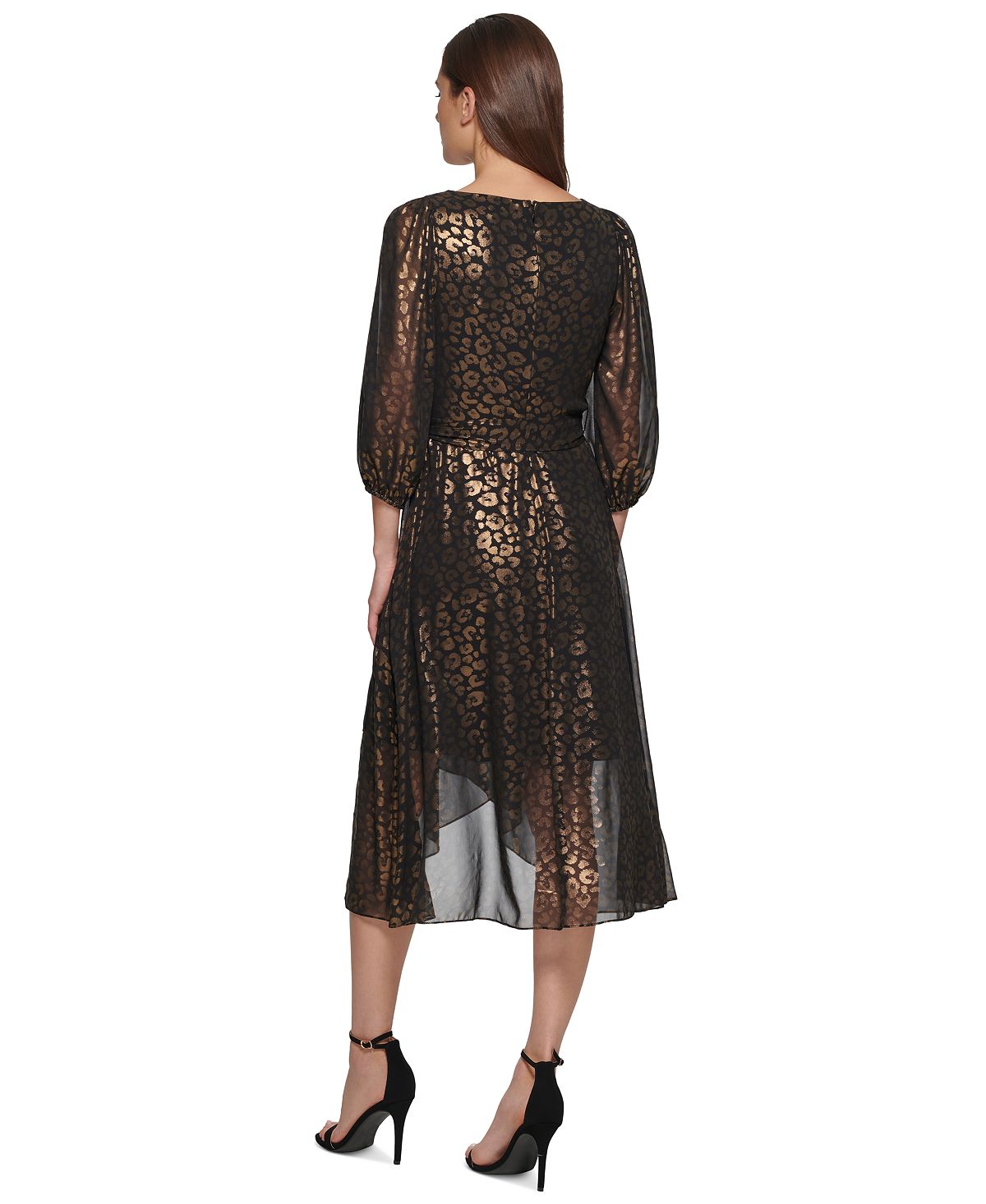 DKNY Women's Metallic Chiffon Faux Wrap Dress Black Size 14