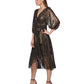 DKNY Women's Metallic Chiffon Faux Wrap Dress Black Size 14