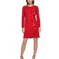 DKNY Women's Cascading Ruffle Long Sleeve Dress Red Size 2