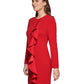 DKNY Women's Cascading Ruffle Long Sleeve Dress Red Size 2