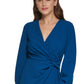 DKNY Women's Long Sleeve Surplice Neck Faux Wrap Dress Blue Size 10