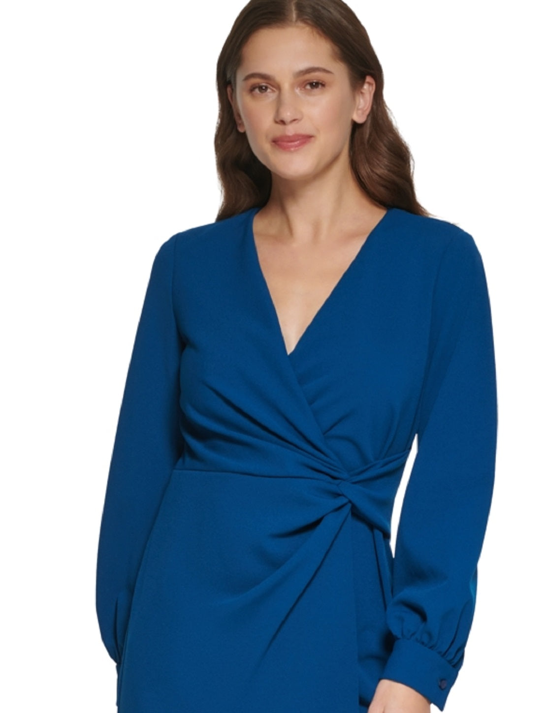 DKNY Women's Long Sleeve Surplice Neck Faux Wrap Dress Blue Size 10