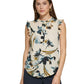 DKNY Women's Printed Quarter Button Round Neck Top White Size X-Small